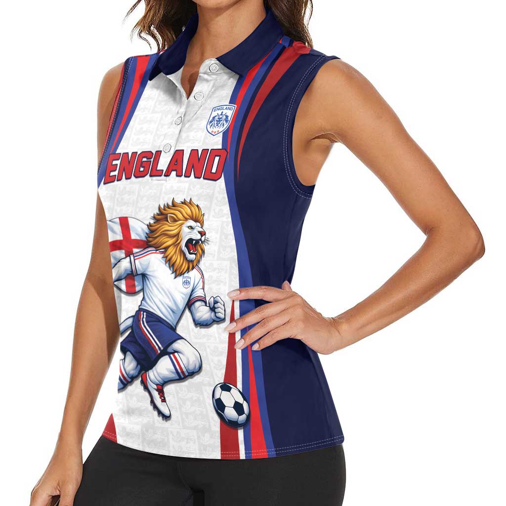 Custom World Football 2026 England Women Sleeveless Polo Shirt Lion Mascot St George Cross Design