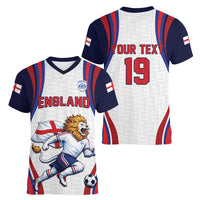 Custom World Football 2026 England Women V-Neck T-Shirt Lion Mascot St George Cross Design