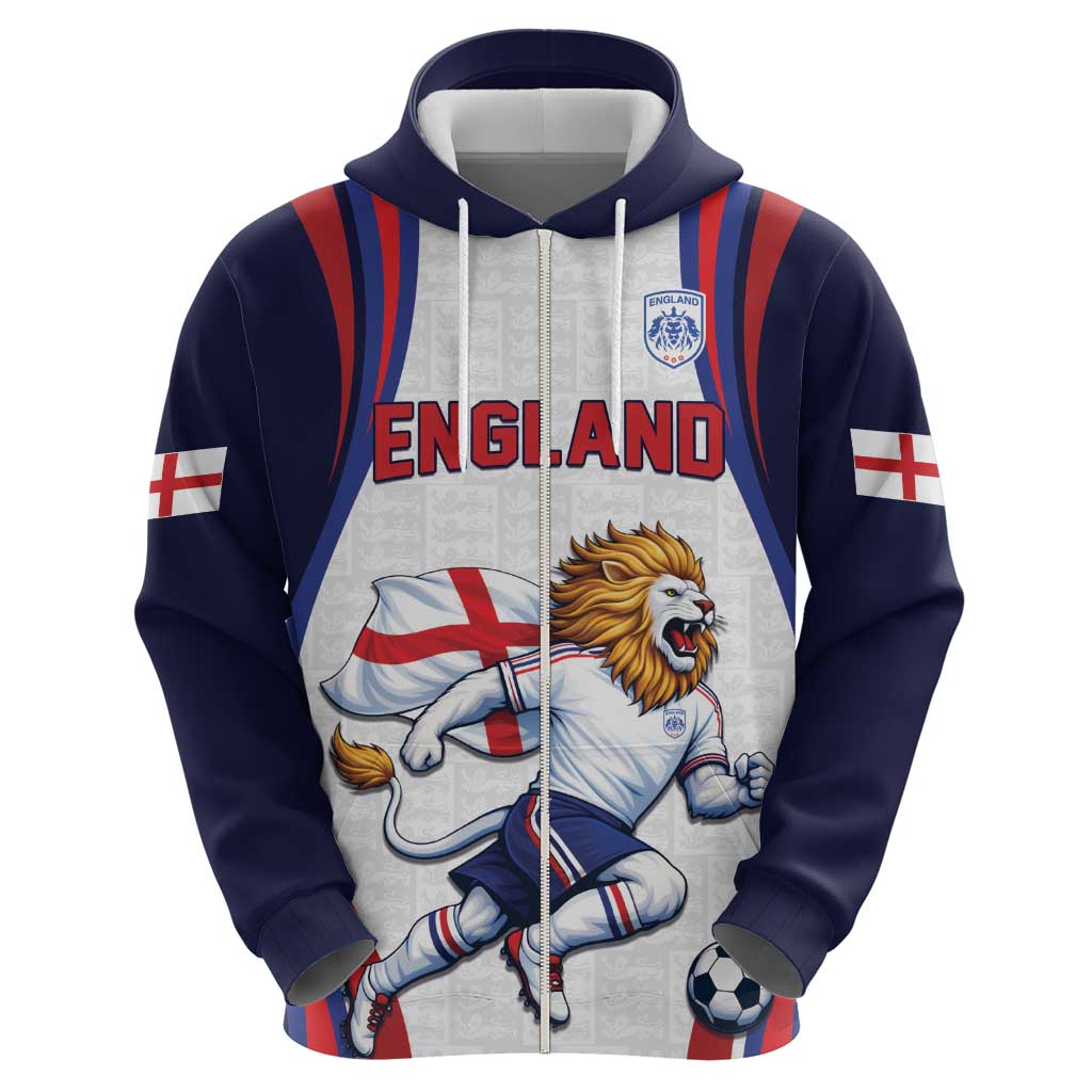 Custom World Football 2026 England Zip Hoodie Lion Mascot St George Cross Design