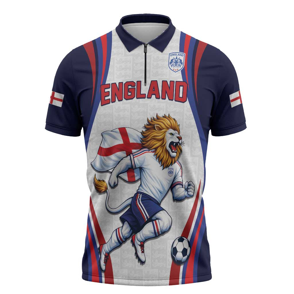 Custom World Football 2026 England Zipper Polo Shirt Lion Mascot St George Cross Design