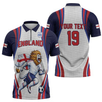 Custom World Football 2026 England Zipper Polo Shirt Lion Mascot St George Cross Design