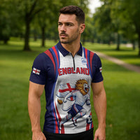 Custom World Football 2026 England Zipper Polo Shirt Lion Mascot St George Cross Design