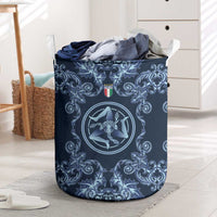 Italy Football 2026 Laundry Basket Italian Trinacria Blue Baroque Design