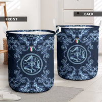 Italy Football 2026 Laundry Basket Italian Trinacria Blue Baroque Design
