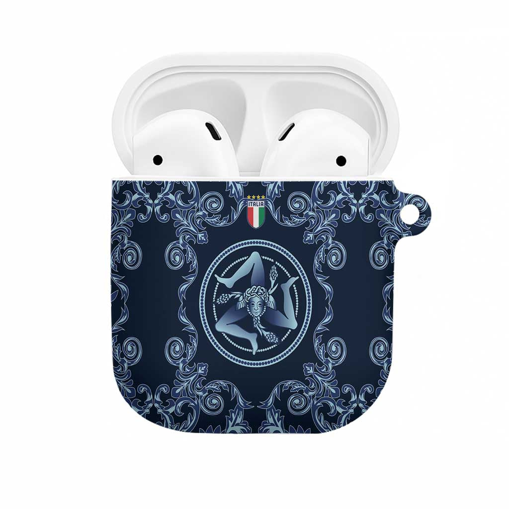 Italy Football 2026 AirPods Case Italian Trinacria Blue Baroque Design