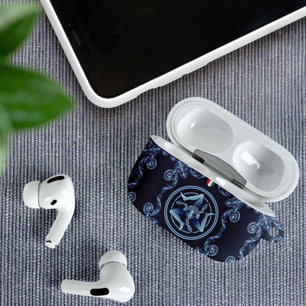 Italy Football 2026 AirPods Case Italian Trinacria Blue Baroque Design