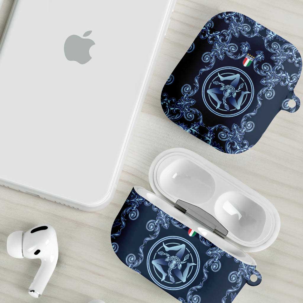 Italy Football 2026 AirPods Case Italian Trinacria Blue Baroque Design