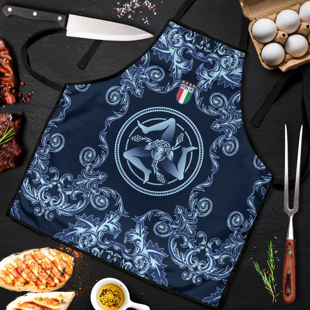 Italy Football 2026 Apron Italian Trinacria Blue Baroque Design