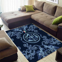 Italy Football 2026 Area Rug Italian Trinacria Blue Baroque Design