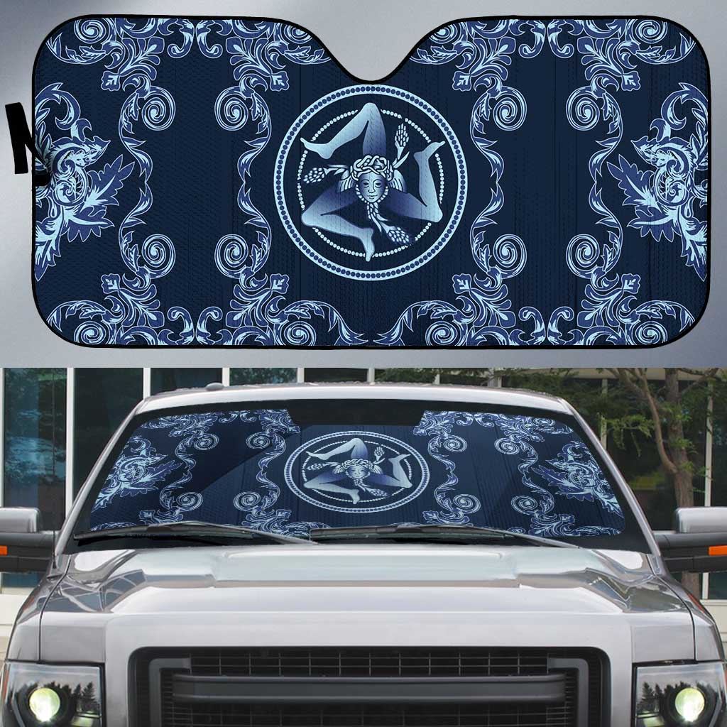 Italy Football 2026 Auto Sun Shade Italian Trinacria Blue Baroque Design