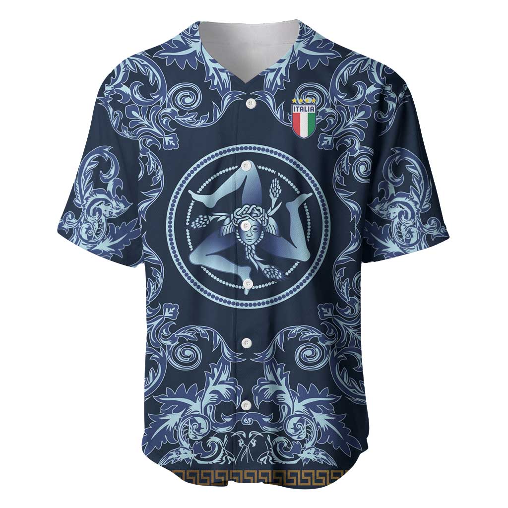 Custom Italy Football 2026 Baseball Jersey Italian Trinacria Blue Baroque Design
