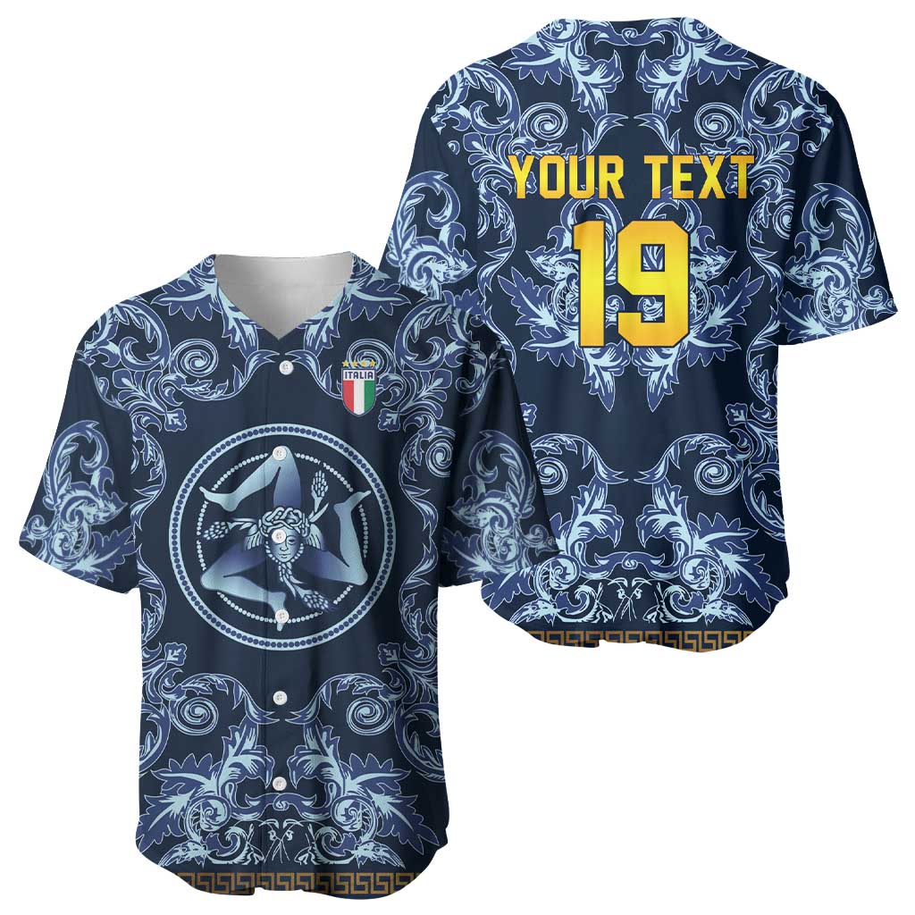 Custom Italy Football 2026 Baseball Jersey Italian Trinacria Blue Baroque Design