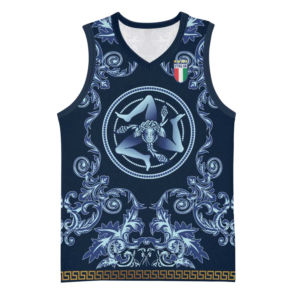 Custom Italy Football 2026 Basketball Jersey Italian Trinacria Blue Baroque Design