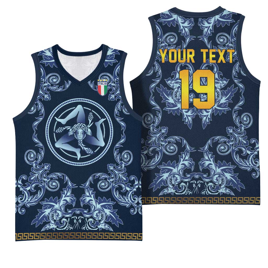 Custom Italy Football 2026 Basketball Jersey Italian Trinacria Blue Baroque Design