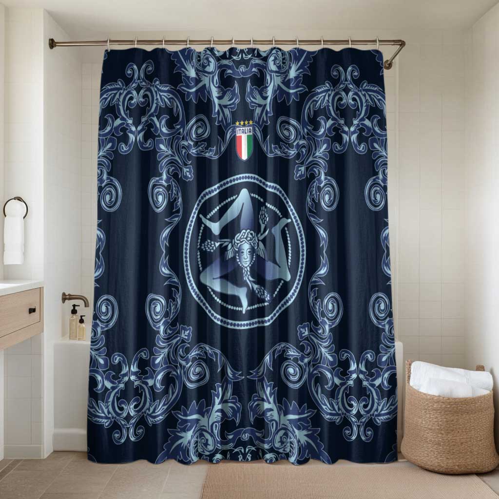 Italy Football 2026 Bathroom Set Italian Trinacria Blue Baroque Design