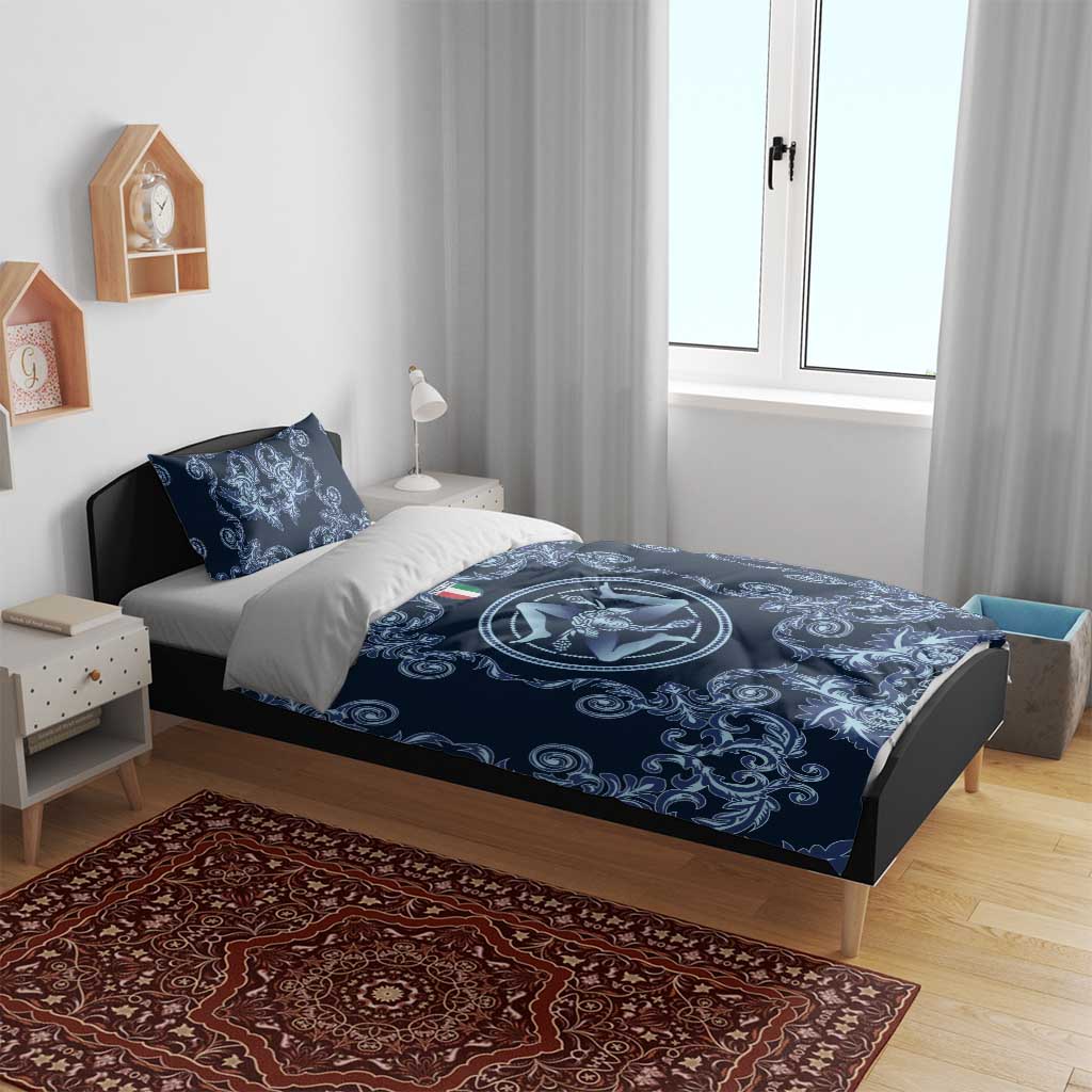 Italy Football 2026 Bedding Set Italian Trinacria Blue Baroque Design