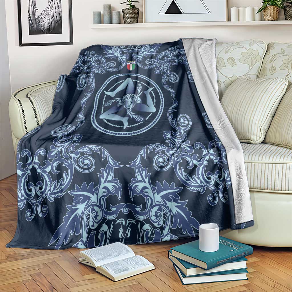 Italy Football 2026 Blanket Italian Trinacria Blue Baroque Design