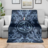 Italy Football 2026 Blanket Italian Trinacria Blue Baroque Design