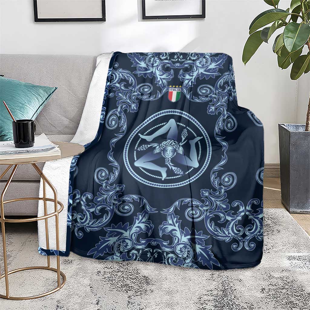 Italy Football 2026 Blanket Italian Trinacria Blue Baroque Design