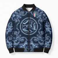 Custom Italy Football 2026 Bomber Puffer Jacket Italian Trinacria Blue Baroque Design