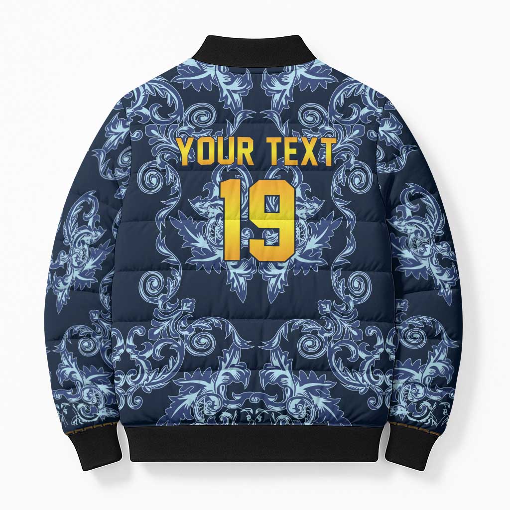 Custom Italy Football 2026 Bomber Puffer Jacket Italian Trinacria Blue Baroque Design