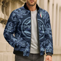 Custom Italy Football 2026 Bomber Puffer Jacket Italian Trinacria Blue Baroque Design