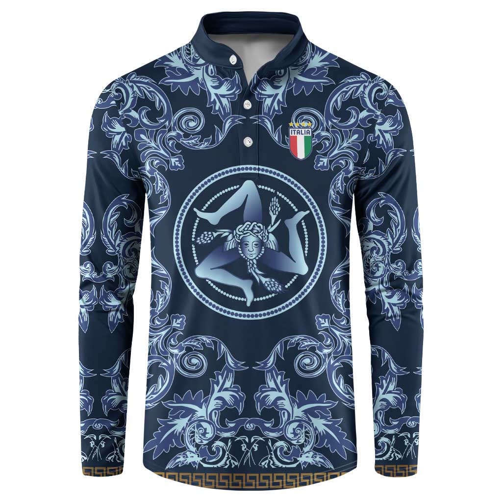 Custom Italy Football 2026 Button Sweatshirt Italian Trinacria Blue Baroque Design