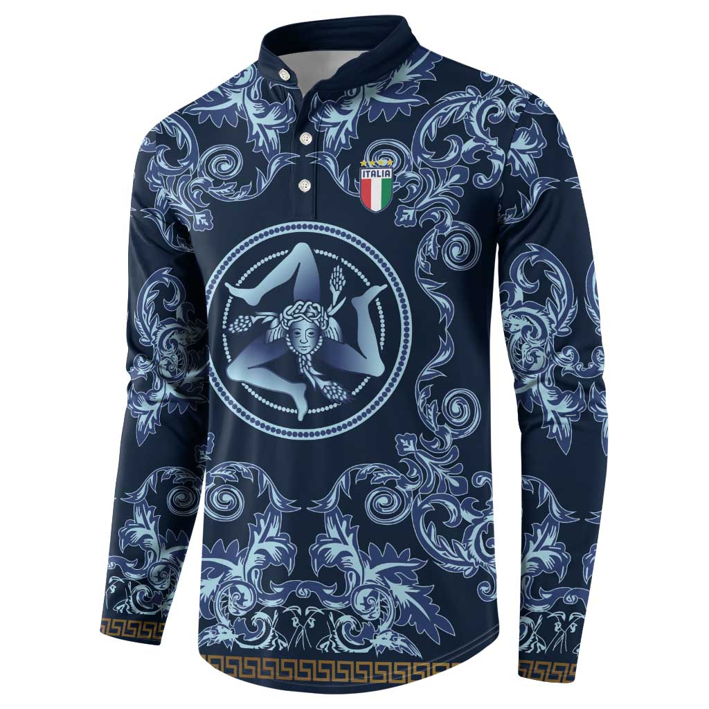 Custom Italy Football 2026 Button Sweatshirt Italian Trinacria Blue Baroque Design
