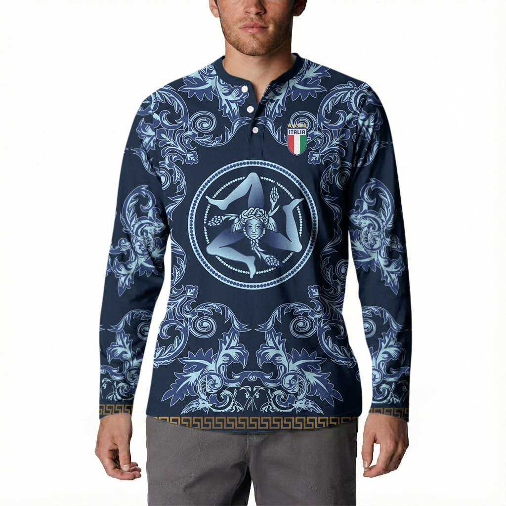 Custom Italy Football 2026 Button Sweatshirt Italian Trinacria Blue Baroque Design