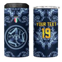 Custom Italy Football 2026 4 in 1 Can Cooler Tumbler Italian Trinacria Blue Baroque Design