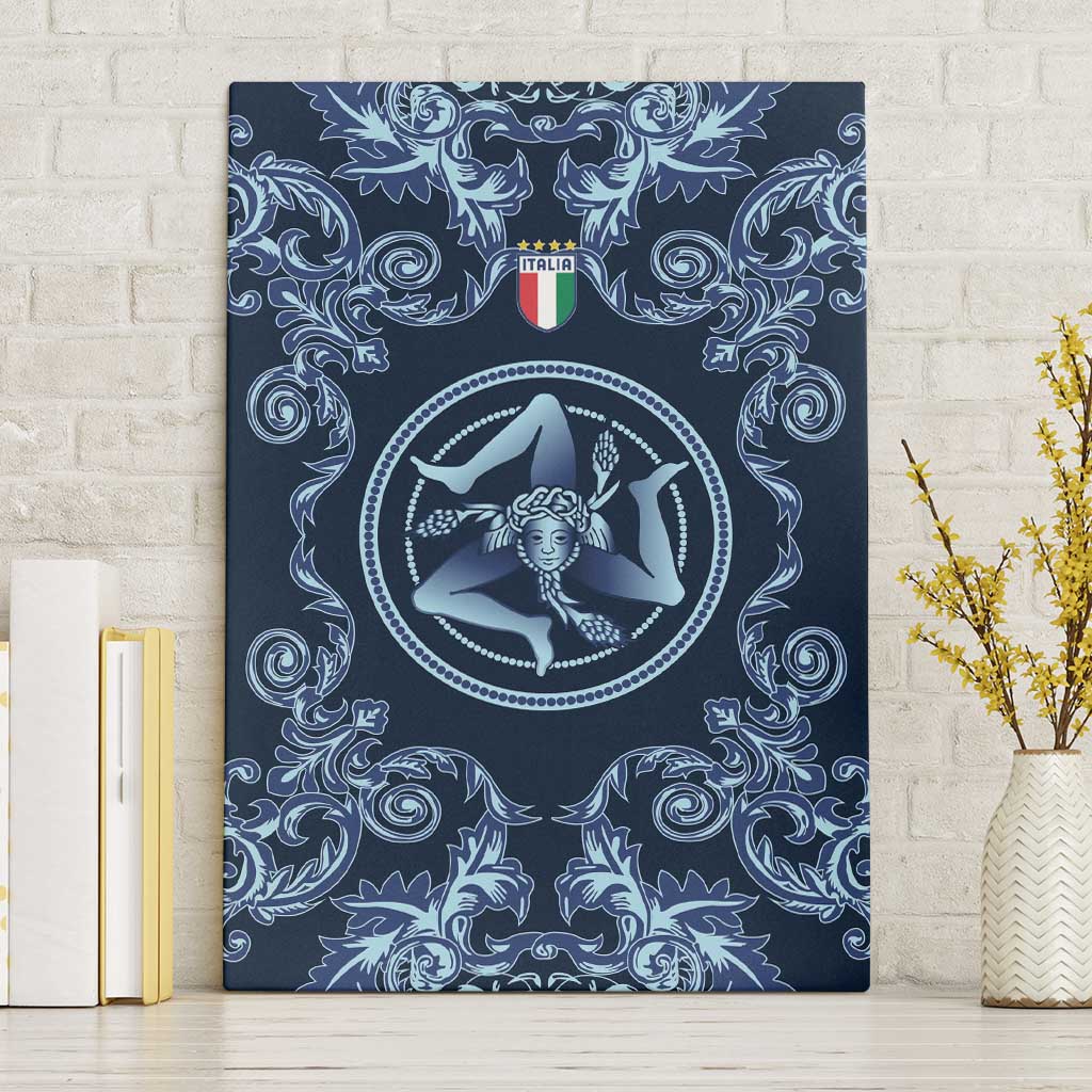 Italy Football 2026 Canvas Wall Art Italian Trinacria Blue Baroque Design