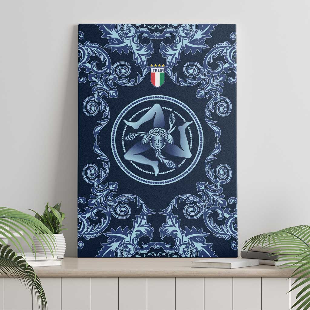 Italy Football 2026 Canvas Wall Art Italian Trinacria Blue Baroque Design