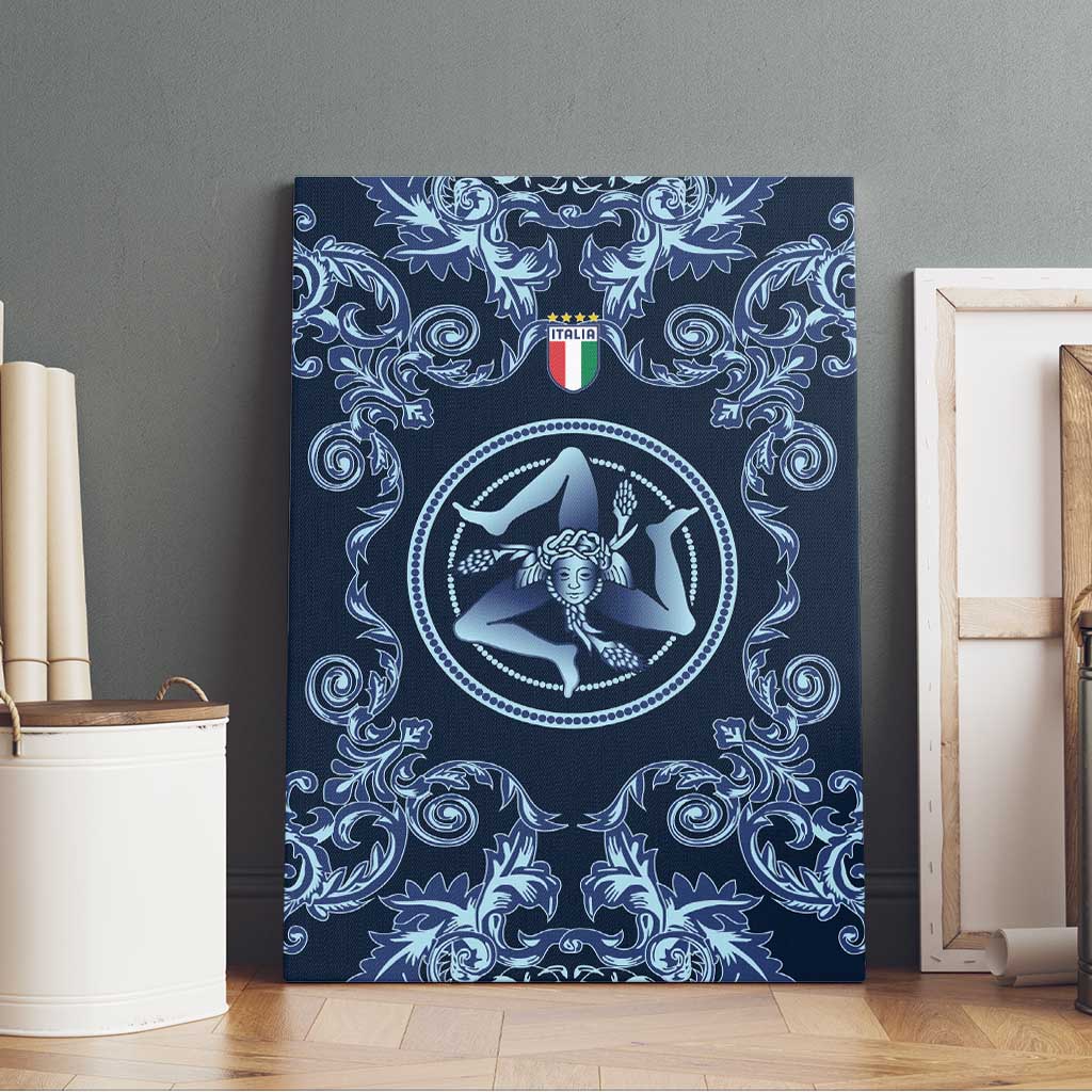 Italy Football 2026 Canvas Wall Art Italian Trinacria Blue Baroque Design
