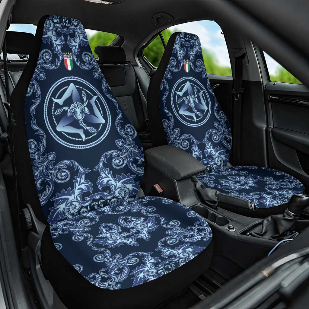 Italy Football 2026 Car Seat Cover Italian Trinacria Blue Baroque Design