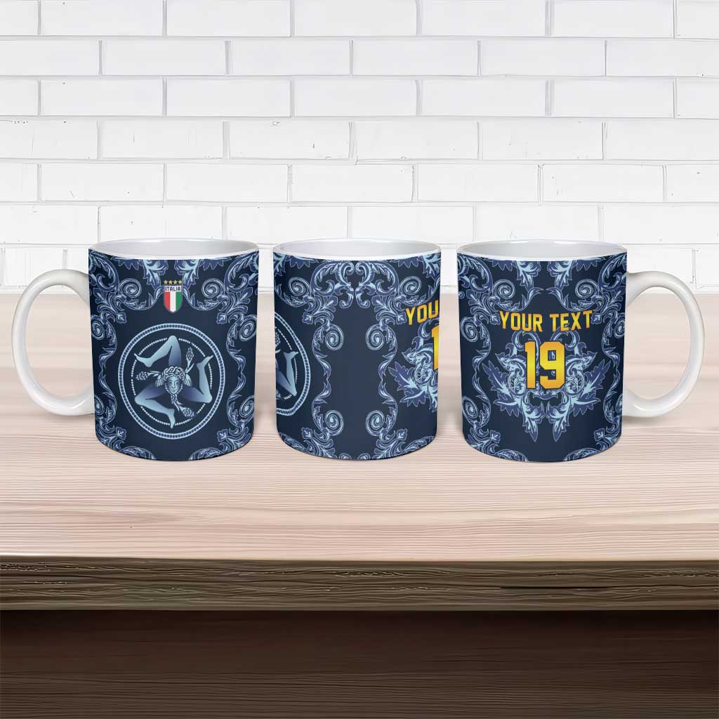 Custom Italy Football 2026 Ceramic Mug Italian Trinacria Blue Baroque Design