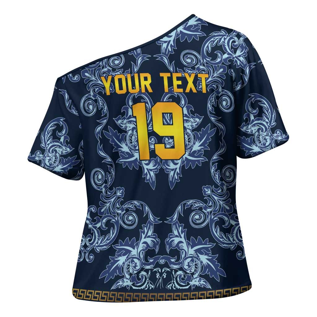 Custom Italy Football 2026 Cross Shoulder Shirt Italian Trinacria Blue Baroque Design