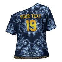 Custom Italy Football 2026 Cross Shoulder Shirt Italian Trinacria Blue Baroque Design