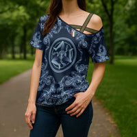 Custom Italy Football 2026 Cross Shoulder Shirt Italian Trinacria Blue Baroque Design