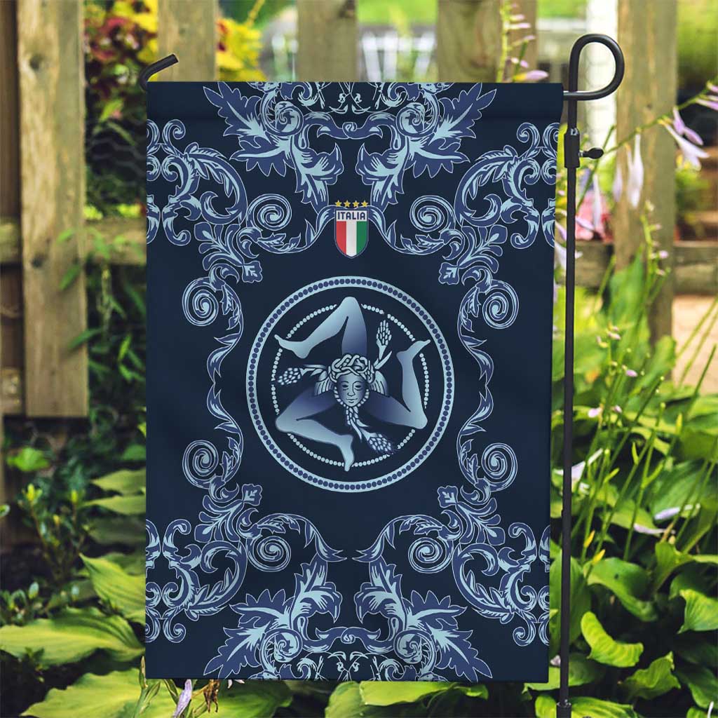 Italy Football 2026 Garden Flag Italian Trinacria Blue Baroque Design