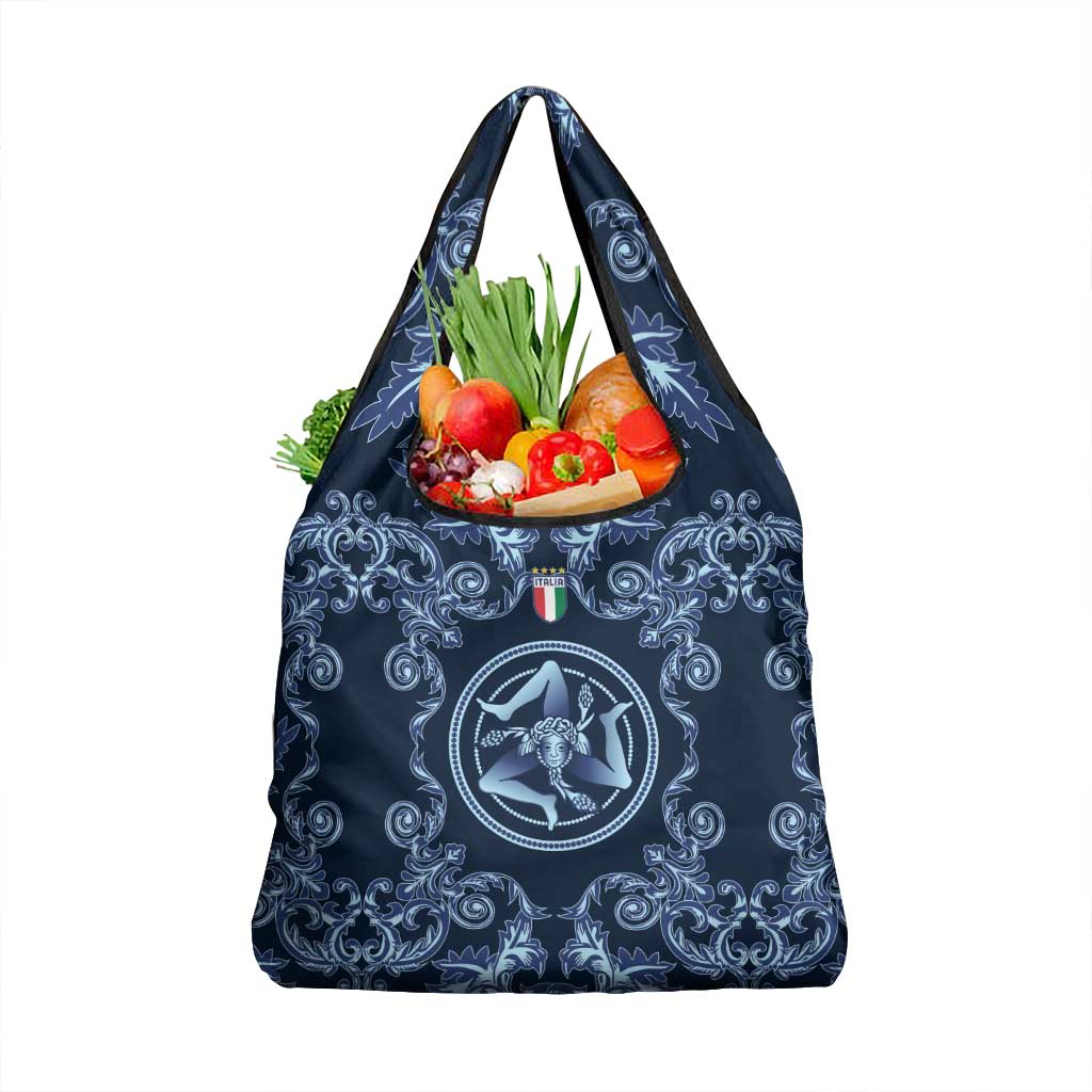 Italy Football 2026 Grocery Bag Italian Trinacria Blue Baroque Design