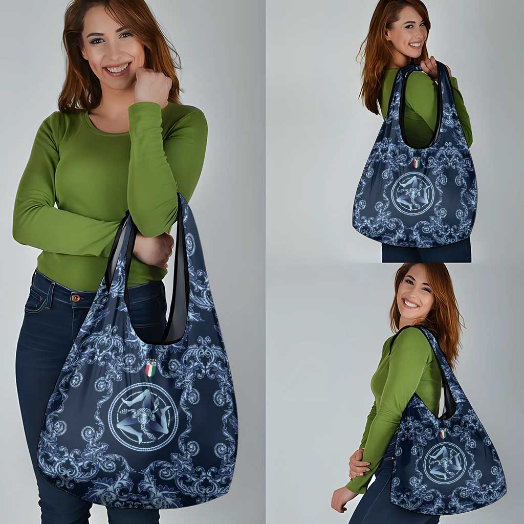 Italy Football 2026 Grocery Bag Italian Trinacria Blue Baroque Design