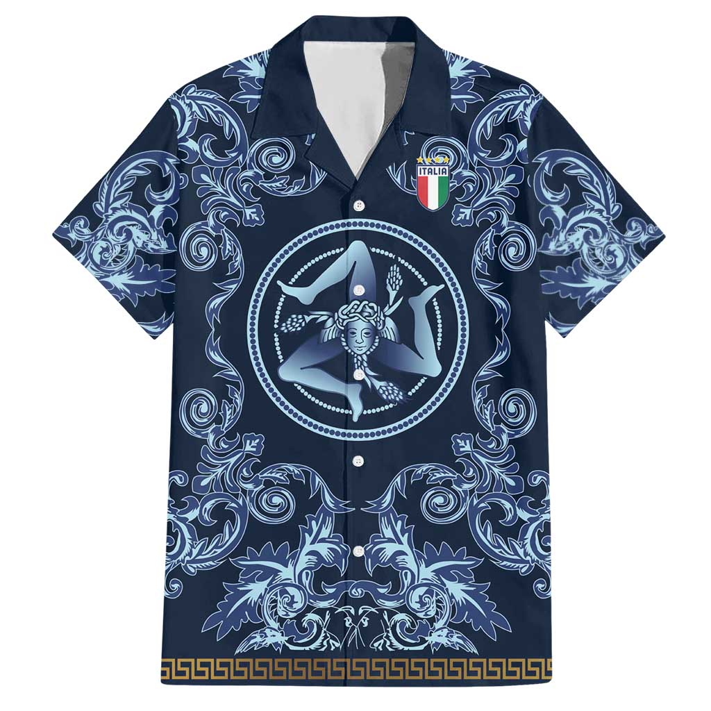 Custom Italy Football 2026 Hawaiian Shirt Italian Trinacria Blue Baroque Design