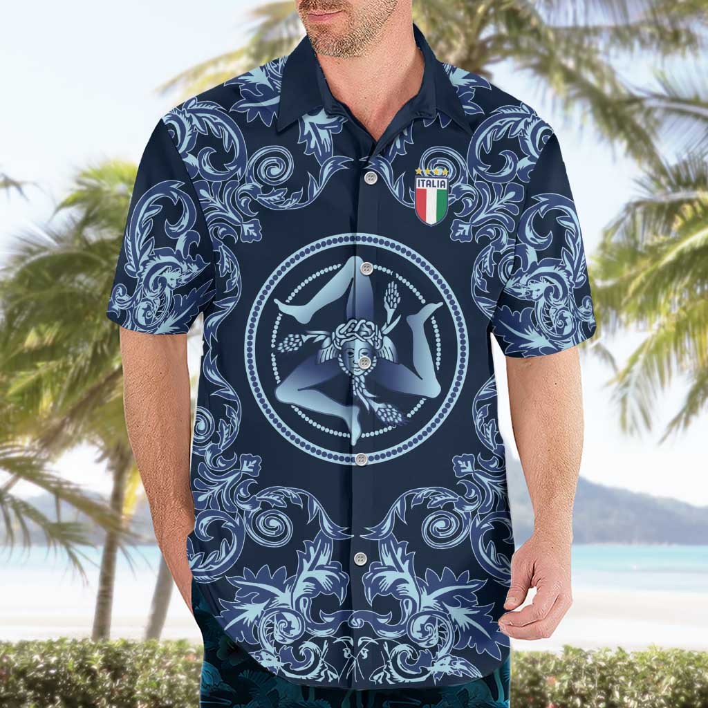 Custom Italy Football 2026 Hawaiian Shirt Italian Trinacria Blue Baroque Design