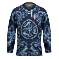 Custom Italy Football 2026 Hockey Jersey Italian Trinacria Blue Baroque Design