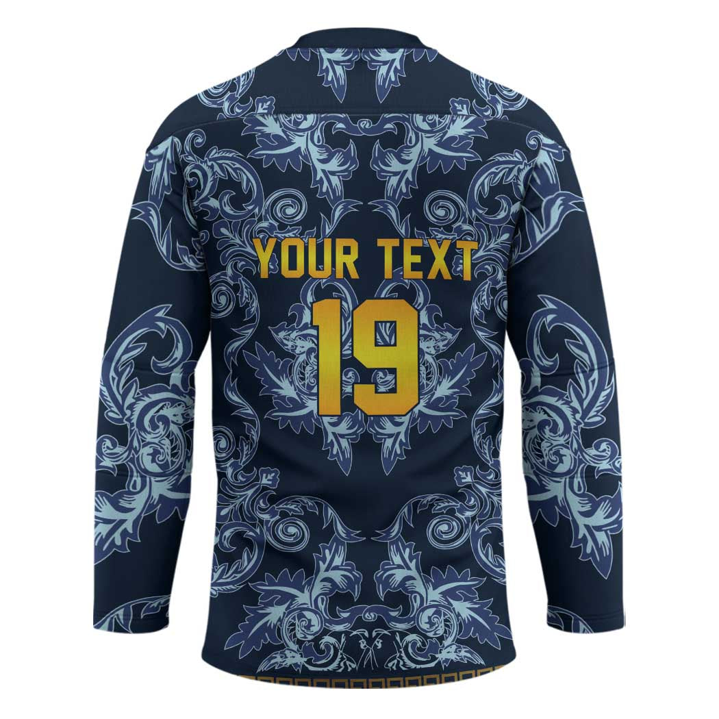 Custom Italy Football 2026 Hockey Jersey Italian Trinacria Blue Baroque Design