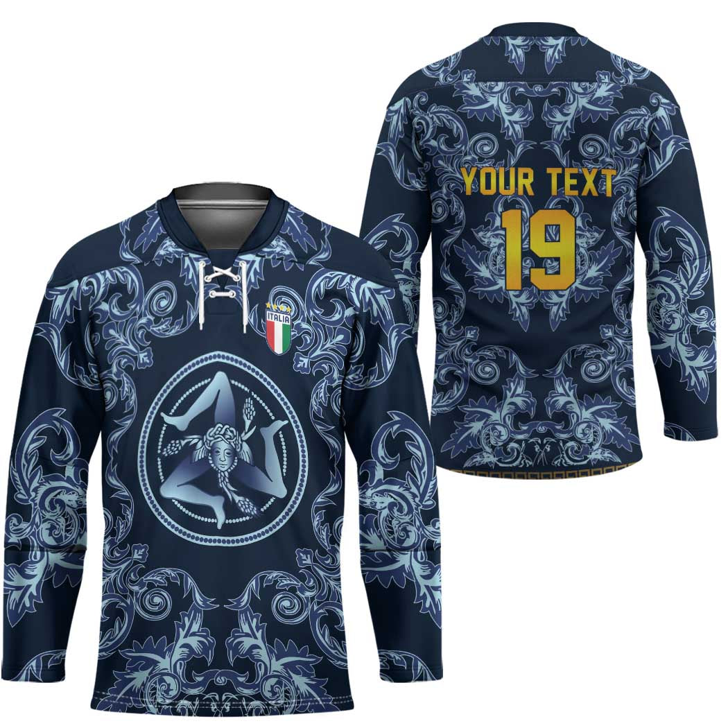 Custom Italy Football 2026 Hockey Jersey Italian Trinacria Blue Baroque Design