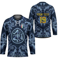 Custom Italy Football 2026 Hockey Jersey Italian Trinacria Blue Baroque Design