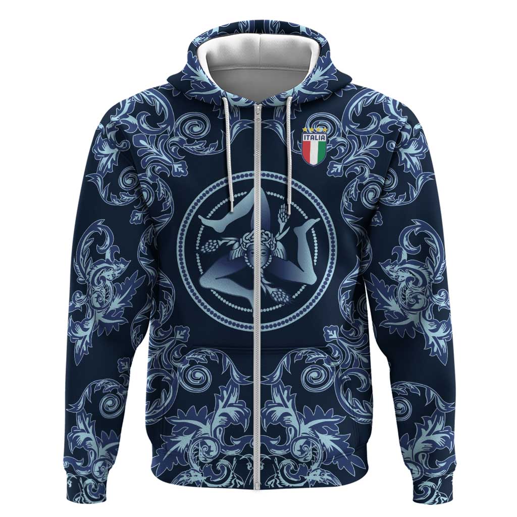 Custom Italy Football 2026 Hoodie Italian Trinacria Blue Baroque Design