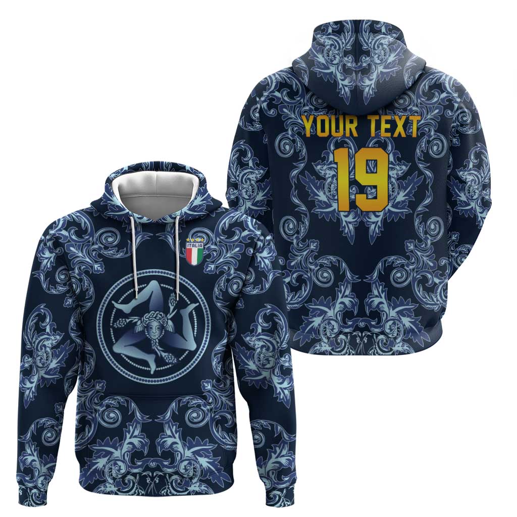 Custom Italy Football 2026 Hoodie Italian Trinacria Blue Baroque Design