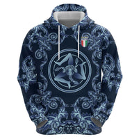 Custom Italy Football 2026 Hoodie Italian Trinacria Blue Baroque Design